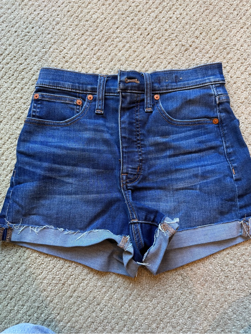 Madewell Dark Blue High-Rise Rolled Hem Denim Shorts
